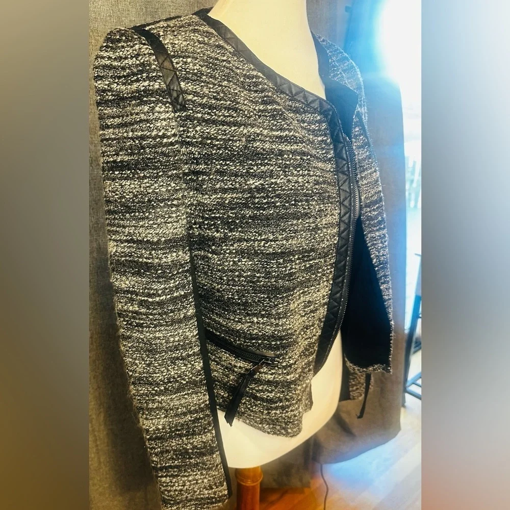 Rebecca Taylor Black & White Tweed Moto Jacket | Size 6